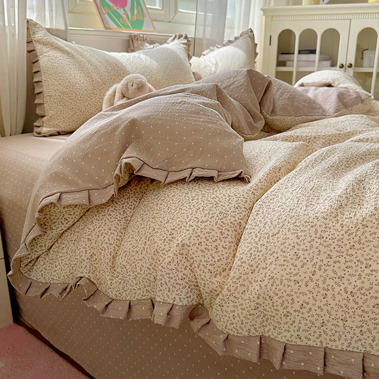 91家纺网 家纺一手货源 找家纺 春光里 2025新款高克重皱皱纱四件套 秋色