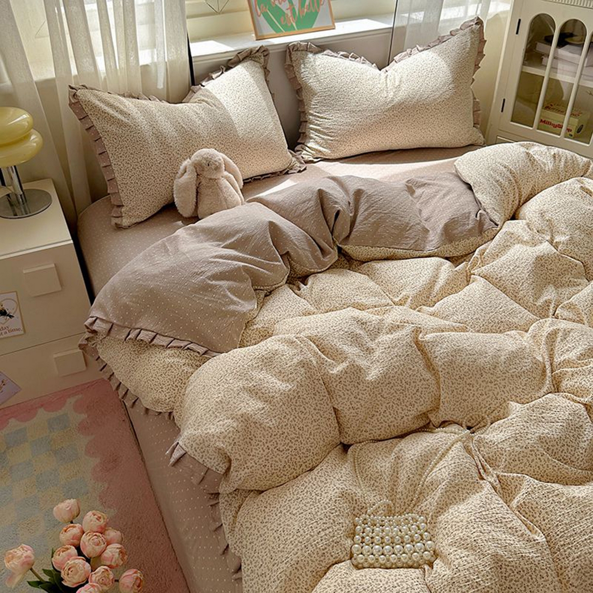 91家纺网 家纺一手货源 找家纺 春光里 2025新款高克重皱皱纱四件套 秋色