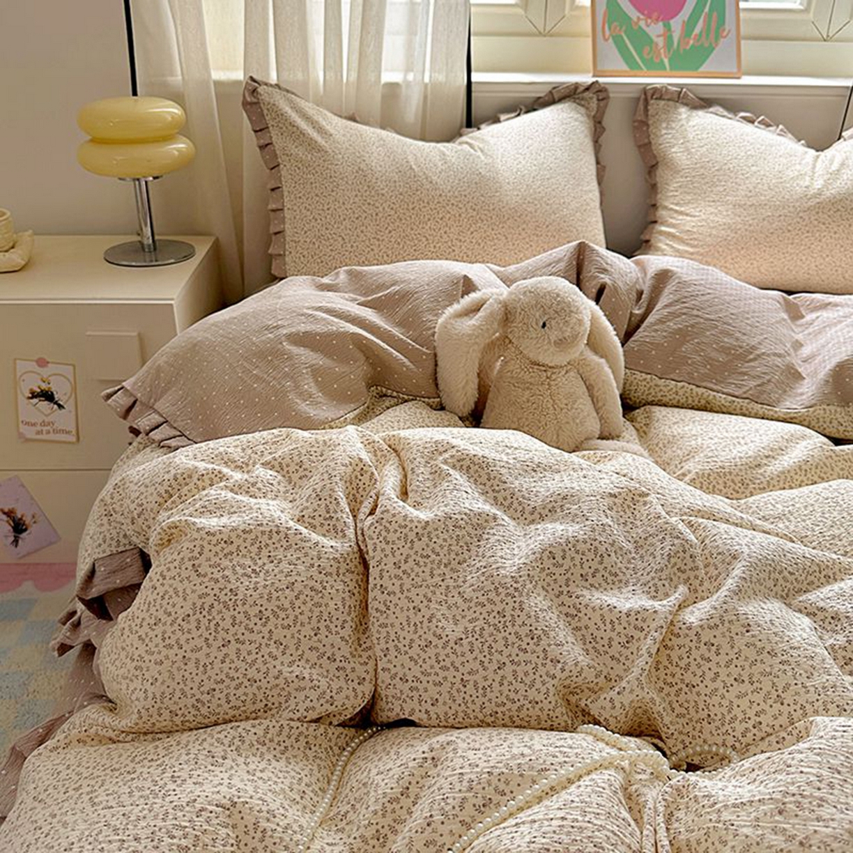 91家纺网 家纺一手货源 找家纺 春光里 2025新款高克重皱皱纱四件套 秋色