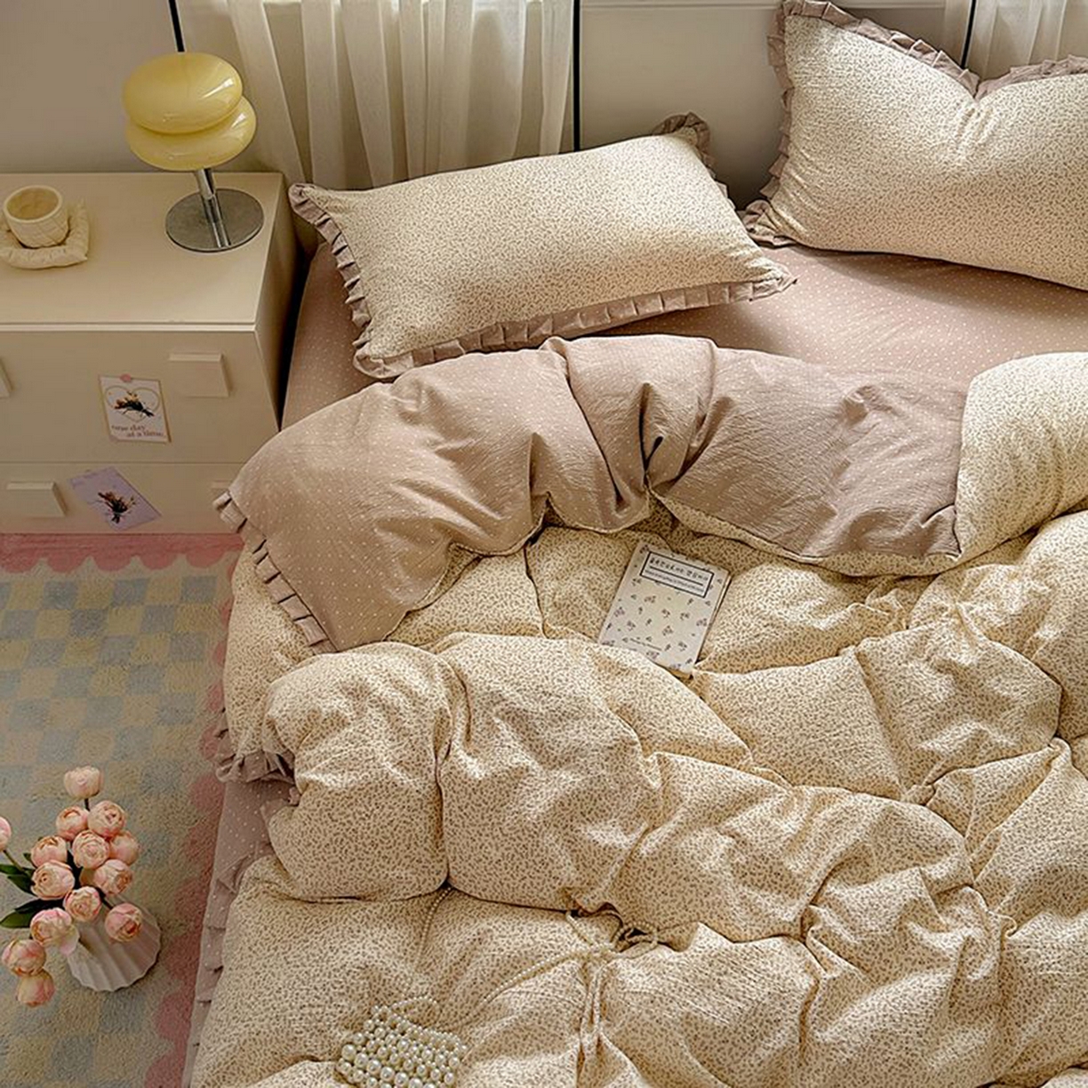 91家纺网 家纺一手货源 找家纺 春光里 2025新款高克重皱皱纱四件套 秋色