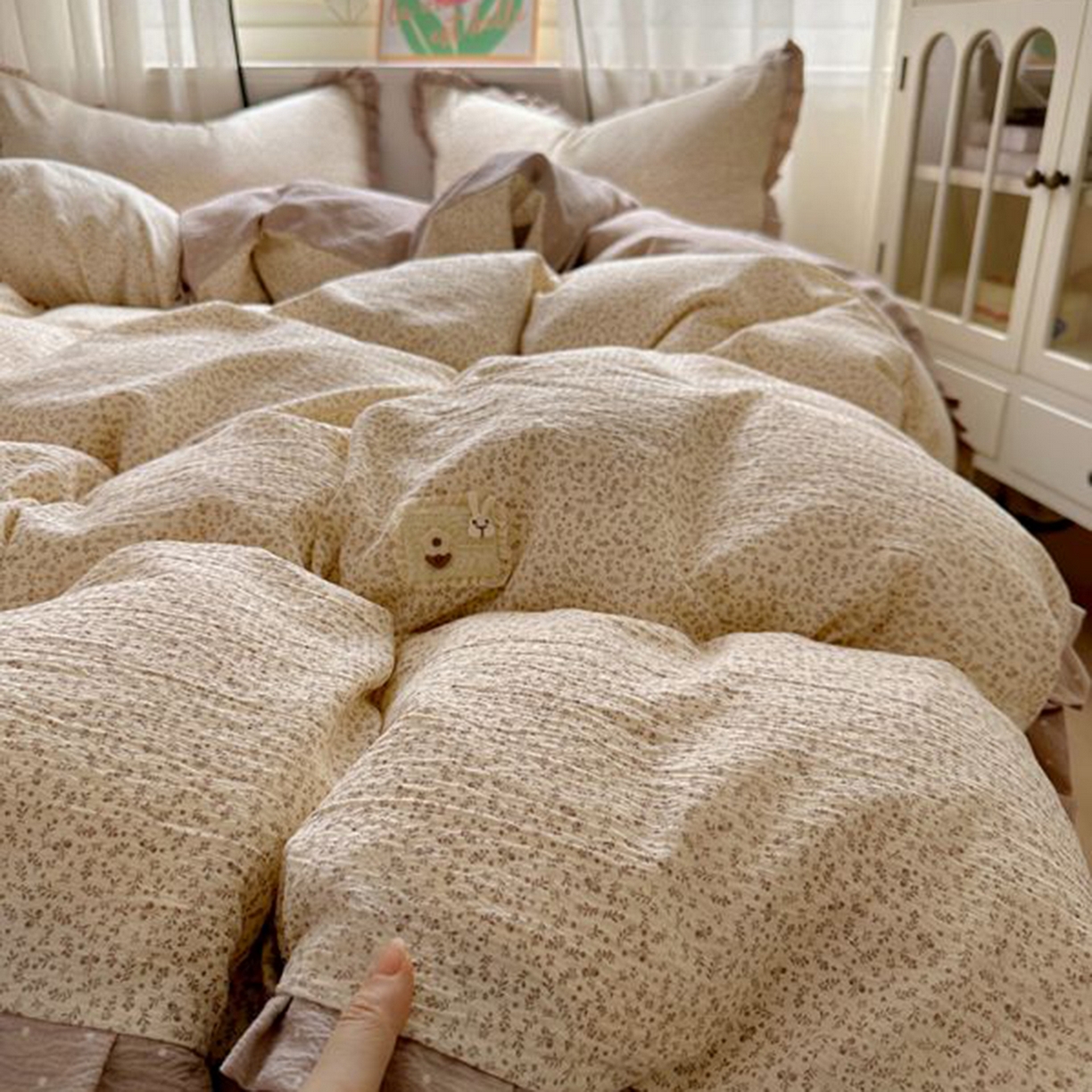 91家纺网 家纺一手货源 找家纺 春光里 2025新款高克重皱皱纱四件套 秋色