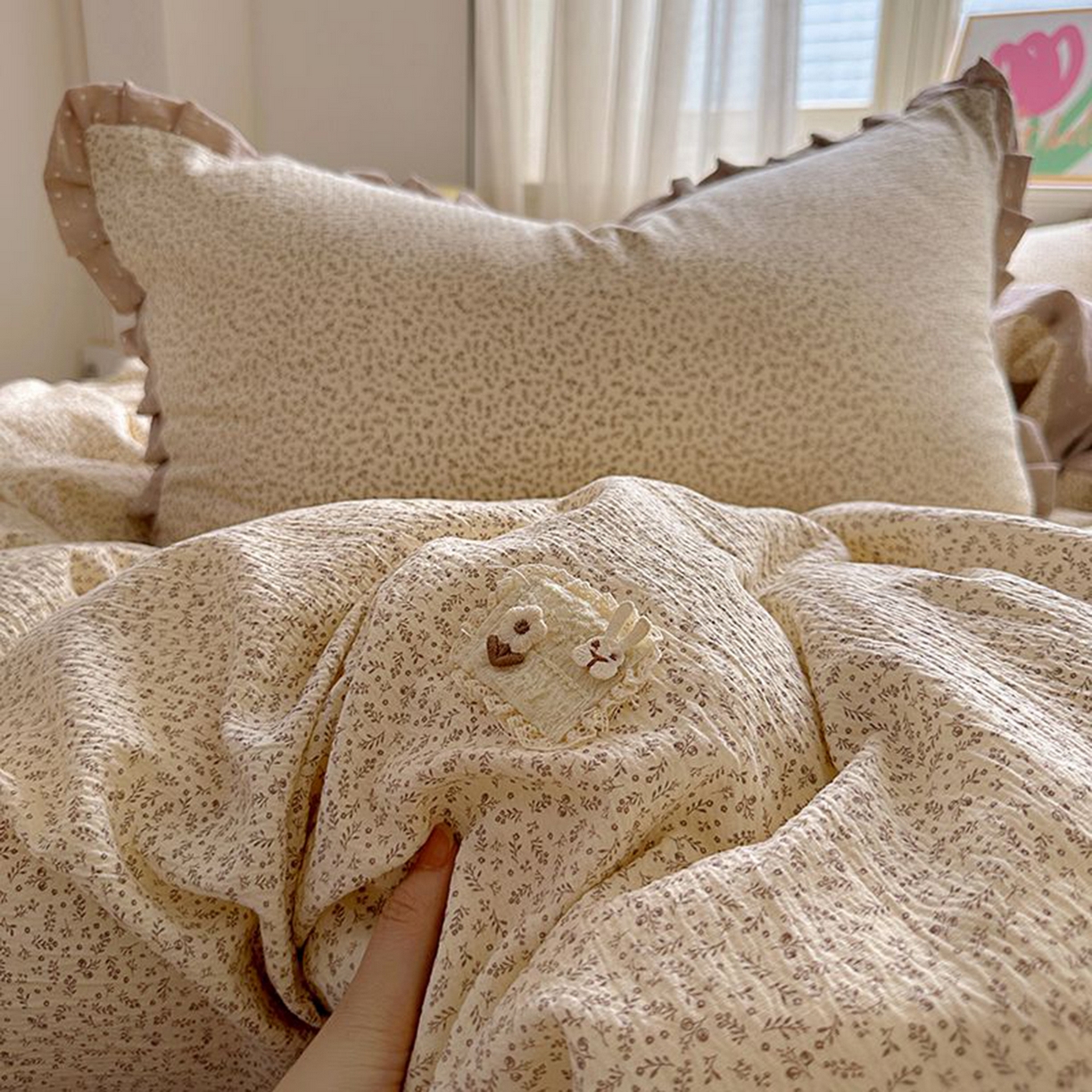 91家纺网 家纺一手货源 找家纺 春光里 2025新款高克重皱皱纱四件套 秋色