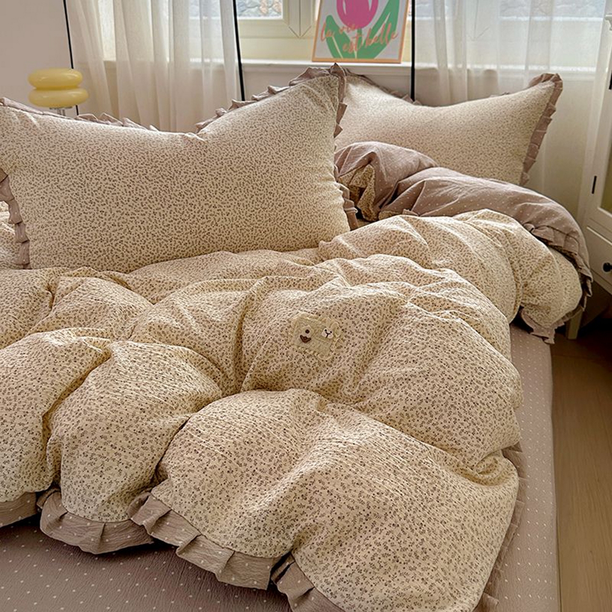 91家纺网 家纺一手货源 找家纺 春光里 2025新款高克重皱皱纱四件套 秋色