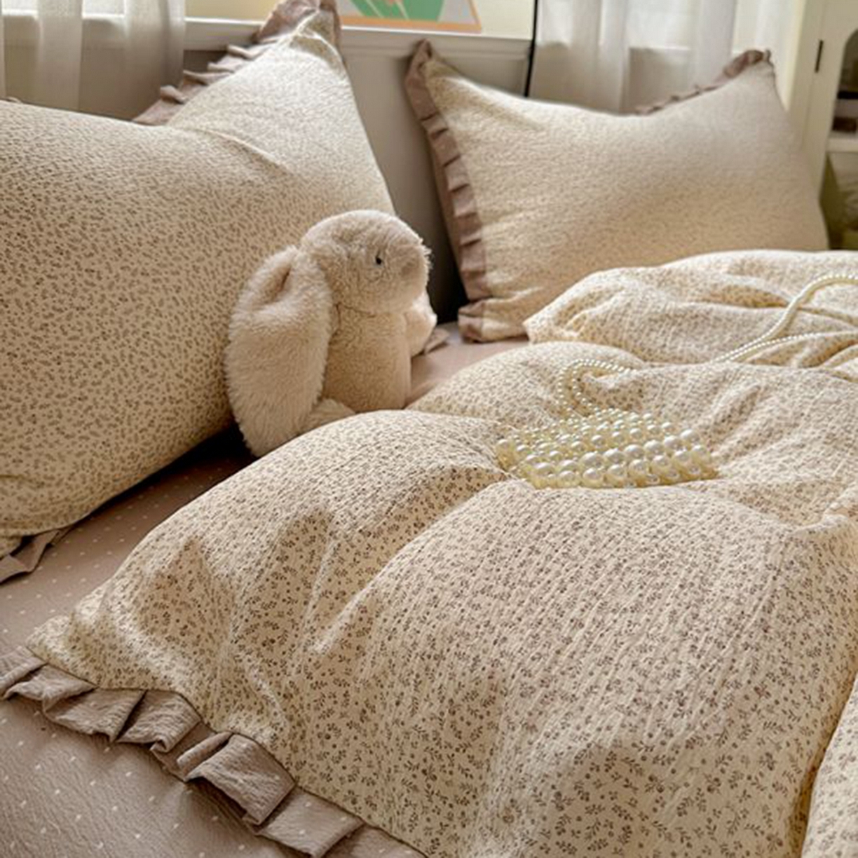 91家纺网 家纺一手货源 找家纺 春光里 2025新款高克重皱皱纱四件套 秋色