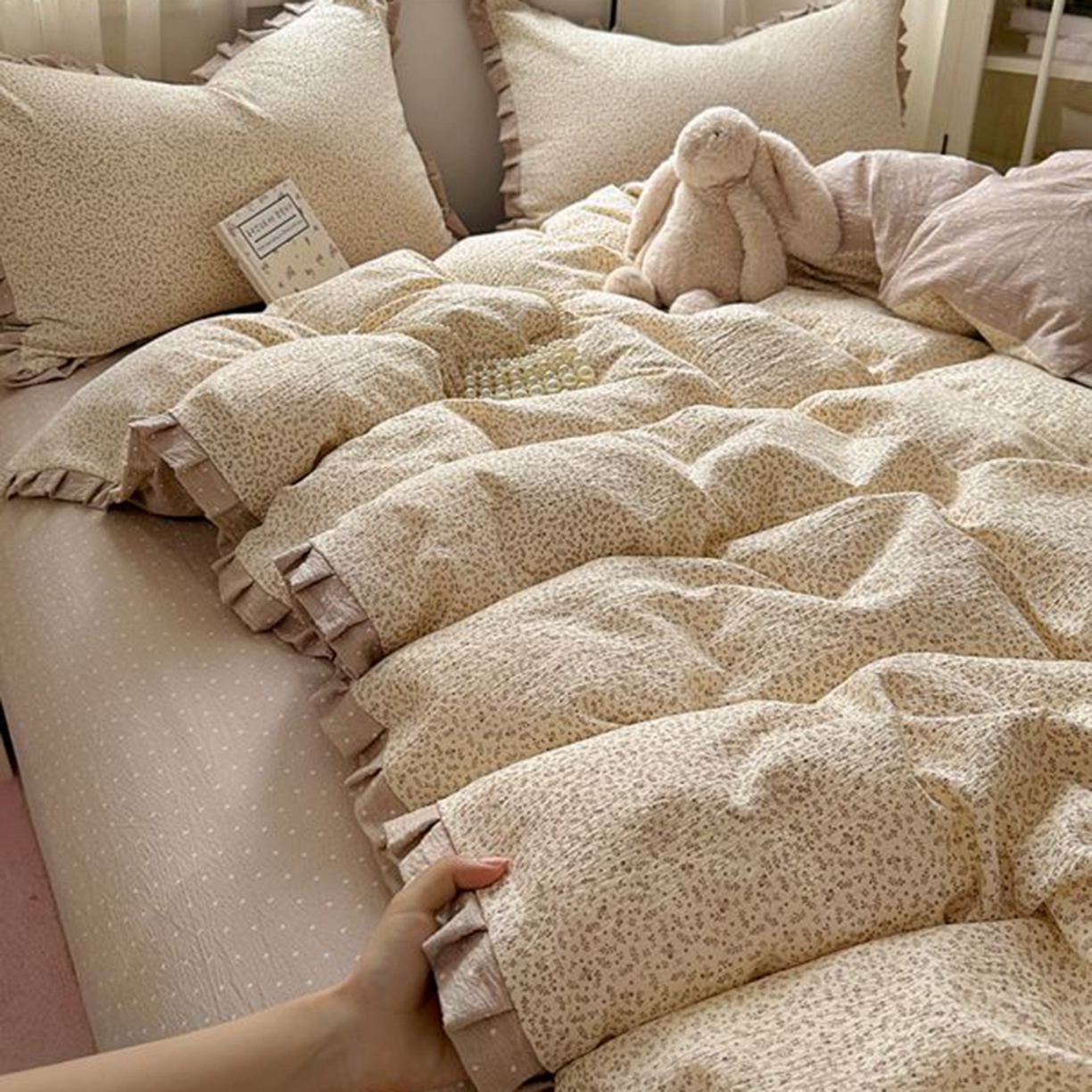 91家纺网 家纺一手货源 找家纺 春光里 2025新款高克重皱皱纱四件套 秋色