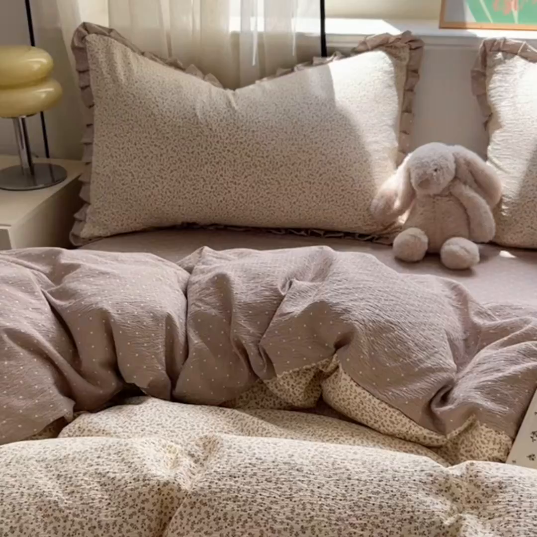 91家纺网 家纺一手货源 找家纺 春光里 2025新款高克重皱皱纱四件套 秋色