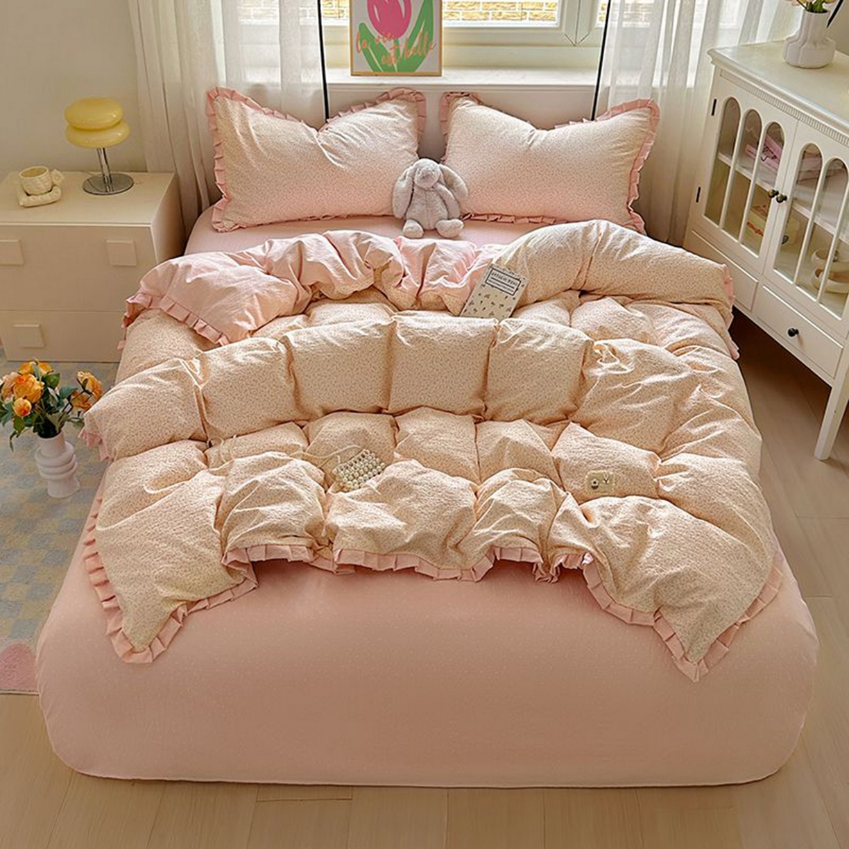 春光里 2025新款高克重皱皱纱四件套 桃桃