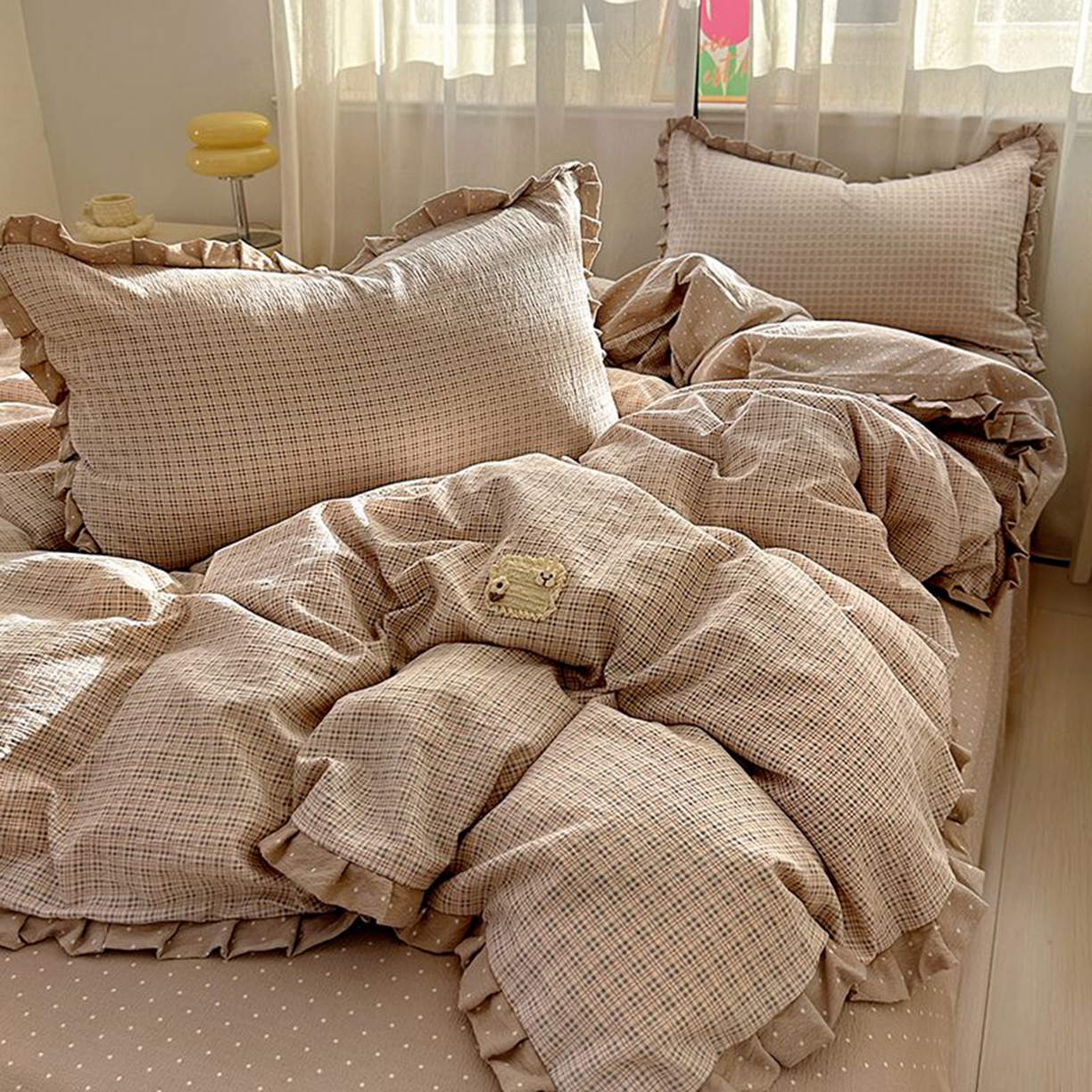 91家纺网 家纺一手货源 找家纺 春光里 2025新款高克重皱皱纱四件套 英伦格