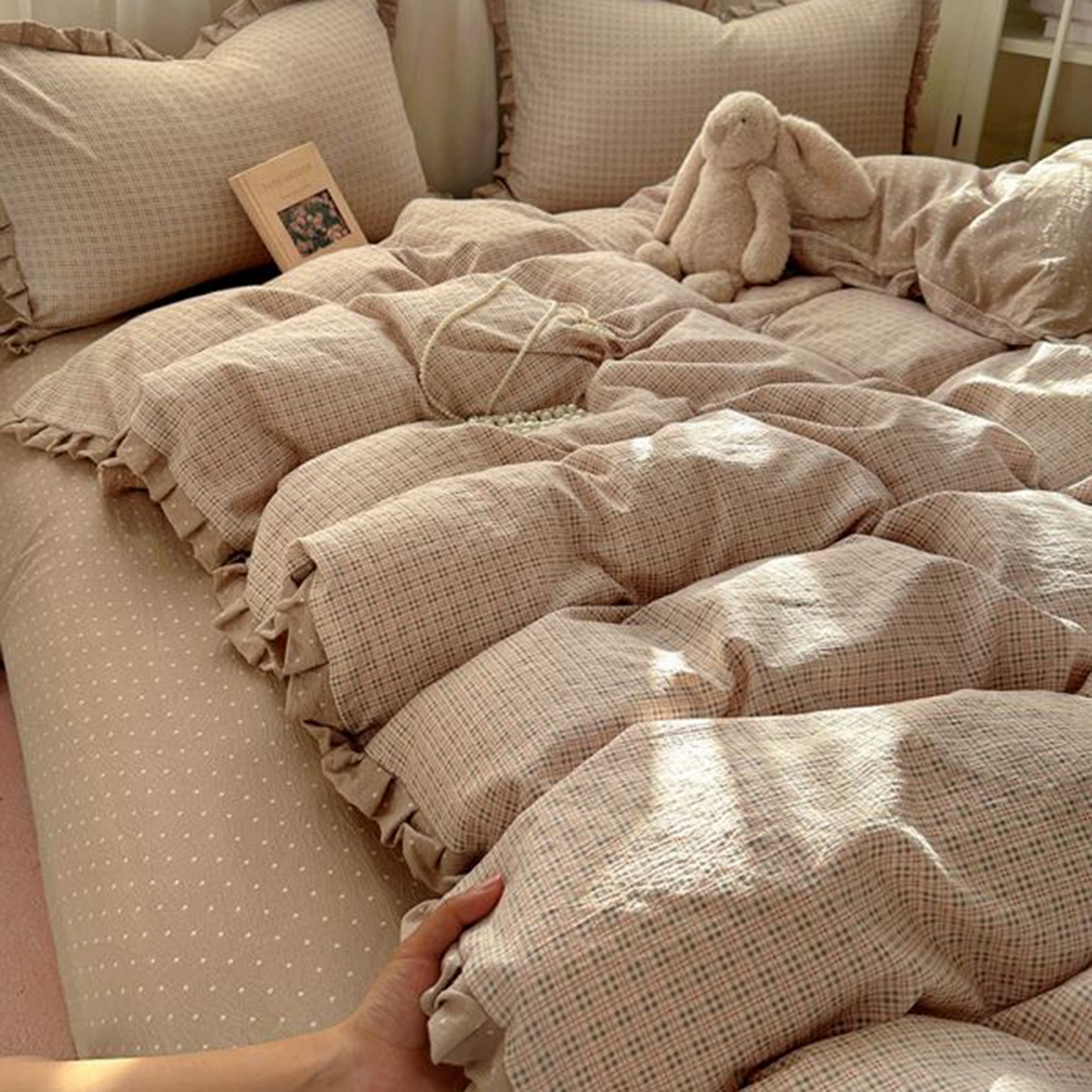 91家纺网 家纺一手货源 找家纺 春光里 2025新款高克重皱皱纱四件套 英伦格