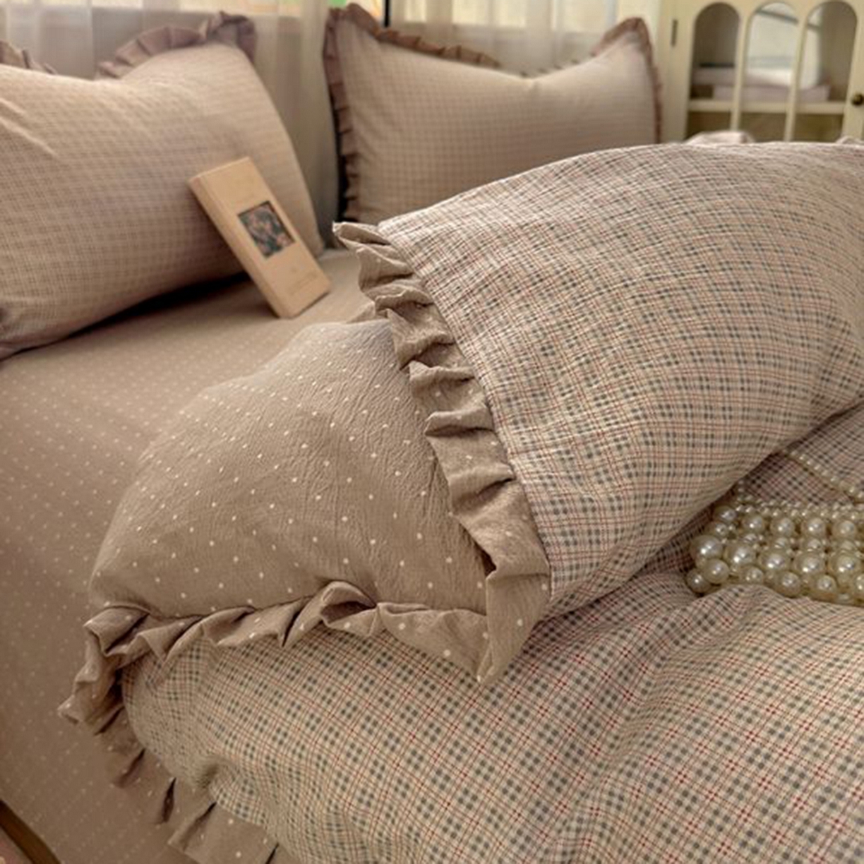 91家纺网 家纺一手货源 找家纺 春光里 2025新款高克重皱皱纱四件套 英伦格