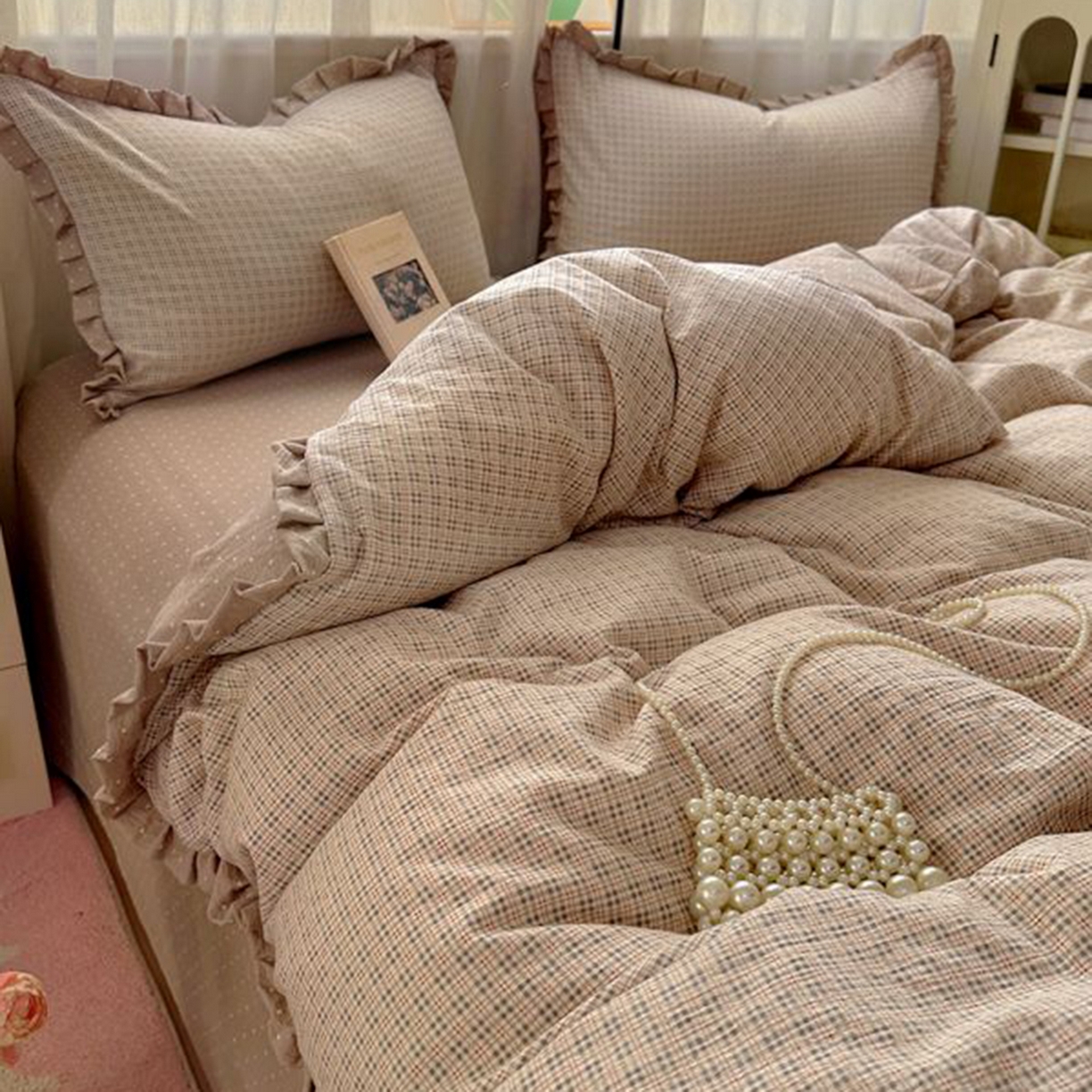 91家纺网 家纺一手货源 找家纺 春光里 2025新款高克重皱皱纱四件套 英伦格