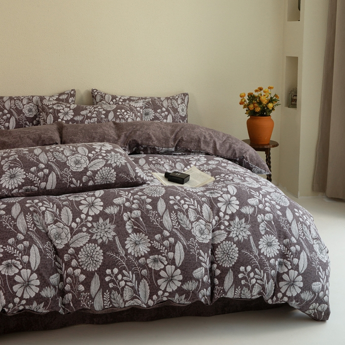 91家纺网 家纺一手货源 找家纺 大境 2025秋冬新款加厚复古风多层纱轻磨毛四件套 意境