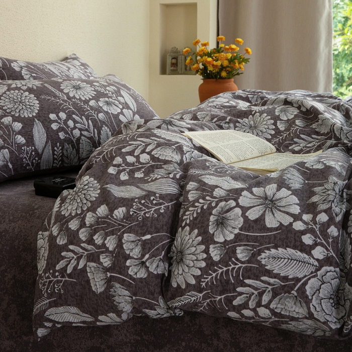 91家纺网 家纺一手货源 找家纺 大境 2025秋冬新款加厚复古风多层纱轻磨毛四件套 意境