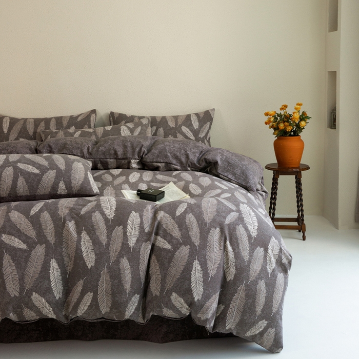 91家纺网 家纺一手货源 找家纺 大境 2025秋冬新款加厚复古风多层纱轻磨毛四件套 大羽