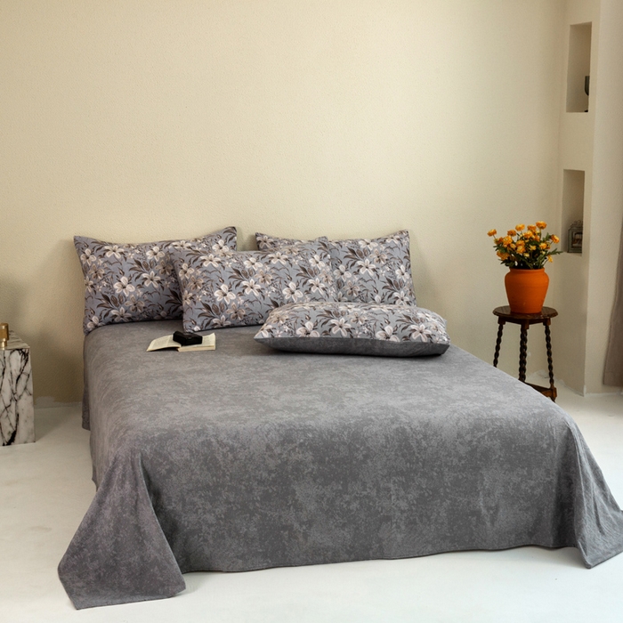 91家纺网 家纺一手货源 找家纺 大境 2025秋冬新款加厚复古风多层纱轻磨毛四件套 黛秋