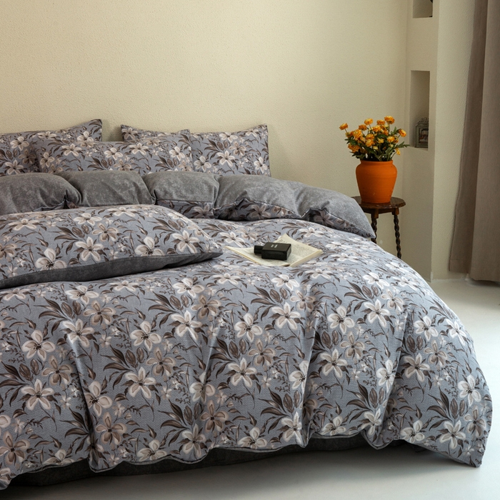 91家纺网 家纺一手货源 找家纺 大境 2025秋冬新款加厚复古风多层纱轻磨毛四件套 黛秋