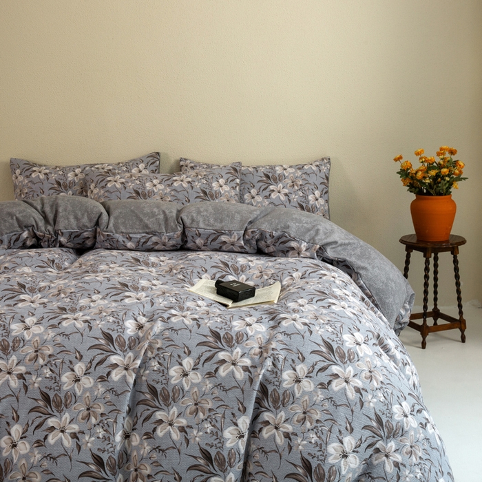 91家纺网 家纺一手货源 找家纺 大境 2025秋冬新款加厚复古风多层纱轻磨毛四件套 黛秋