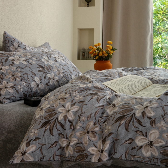 91家纺网 家纺一手货源 找家纺 大境 2025秋冬新款加厚复古风多层纱轻磨毛四件套 黛秋