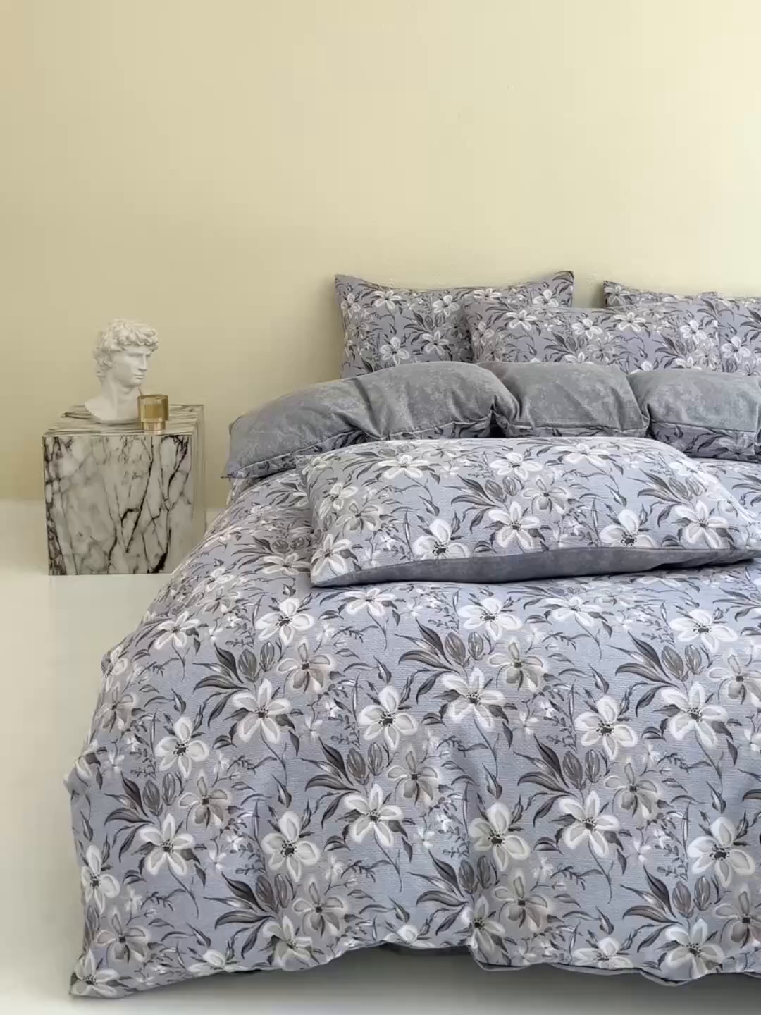 91家纺网 家纺一手货源 找家纺 大境 2025秋冬新款加厚复古风多层纱轻磨毛四件套 黛秋