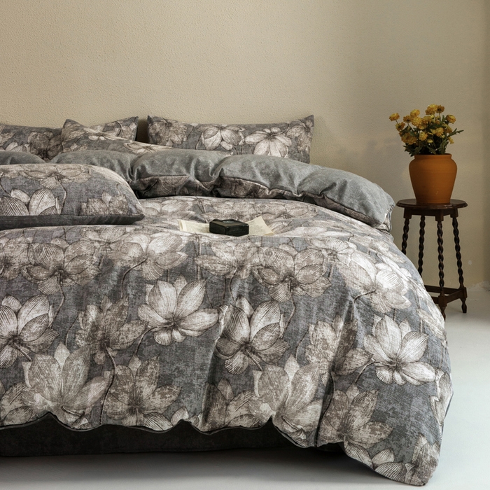 91家纺网 家纺一手货源 找家纺 大境 2025秋冬新款加厚复古风多层纱轻磨毛四件套 洛蔓