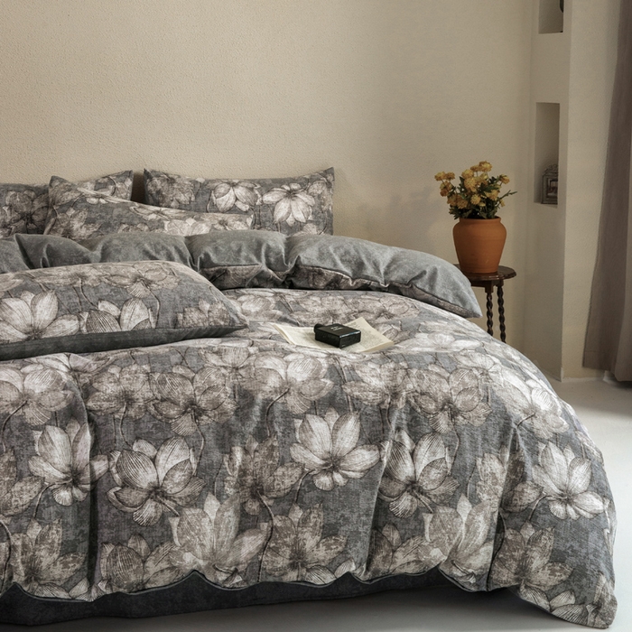 91家纺网 家纺一手货源 找家纺 大境 2025秋冬新款加厚复古风多层纱轻磨毛四件套 洛蔓