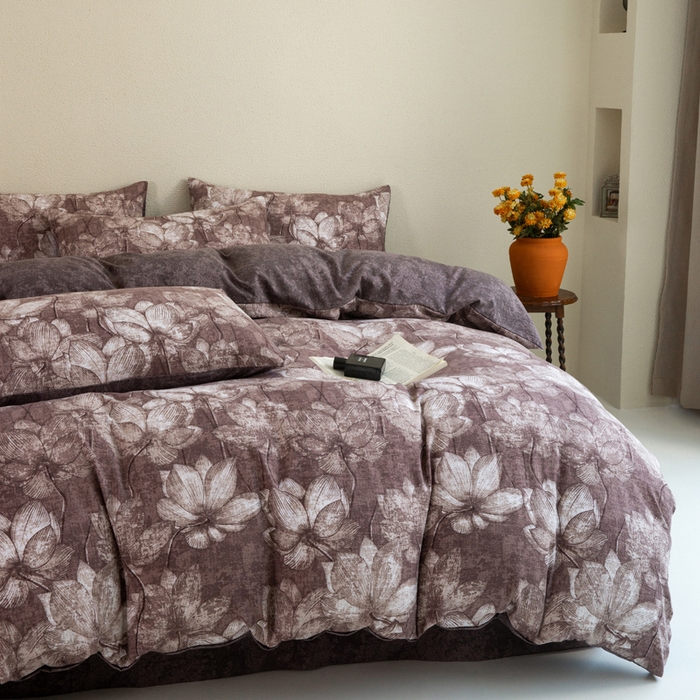 91家纺网 家纺一手货源 找家纺 大境 2025秋冬新款加厚复古风多层纱轻磨毛四件套 梦时光