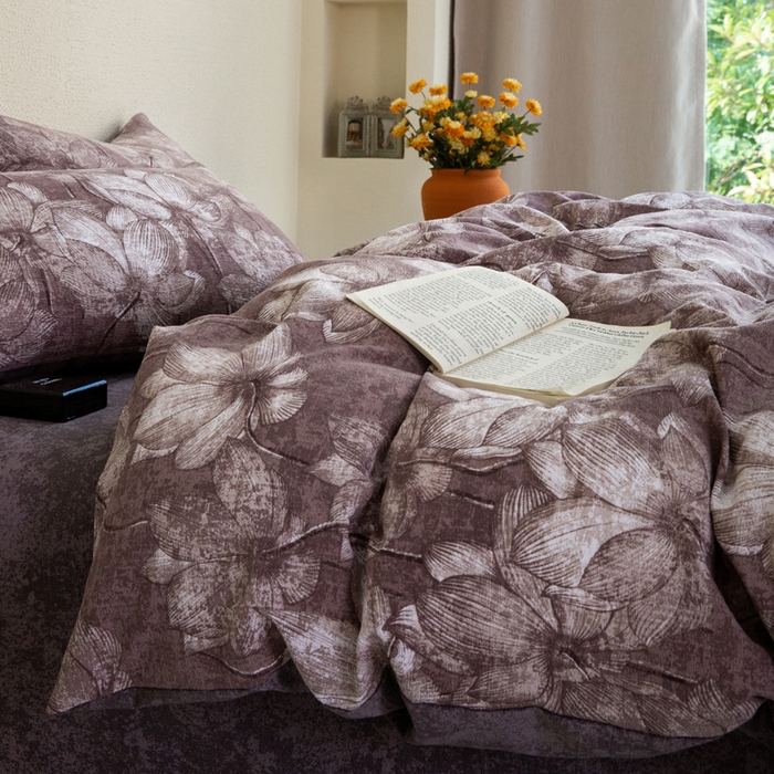 91家纺网 家纺一手货源 找家纺 大境 2025秋冬新款加厚复古风多层纱轻磨毛四件套 梦时光