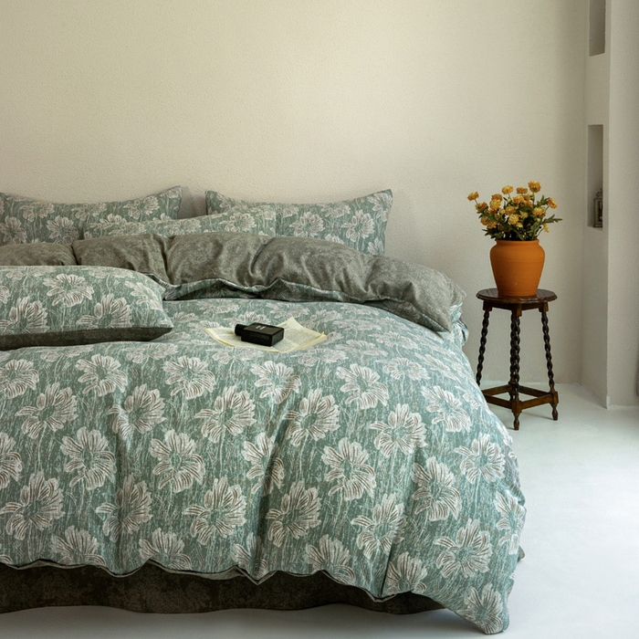 91家纺网 家纺一手货源 找家纺 大境 2025秋冬新款加厚复古风多层纱轻磨毛四件套 西西里