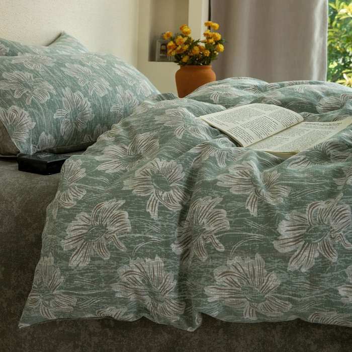 91家纺网 家纺一手货源 找家纺 大境 2025秋冬新款加厚复古风多层纱轻磨毛四件套 西西里