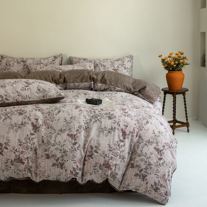 91家纺网 家纺一手货源 找家纺 大境 2025秋冬新款加厚复古风多层纱轻磨毛四件套 云水谣