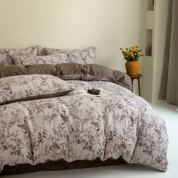 91家纺网 家纺一手货源 找家纺 大境 2025秋冬新款加厚复古风多层纱轻磨毛四件套 云水谣