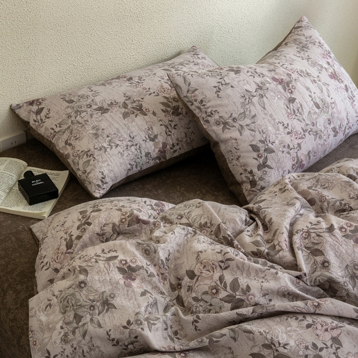 91家纺网 家纺一手货源 找家纺 大境 2025秋冬新款加厚复古风多层纱轻磨毛四件套 云水谣