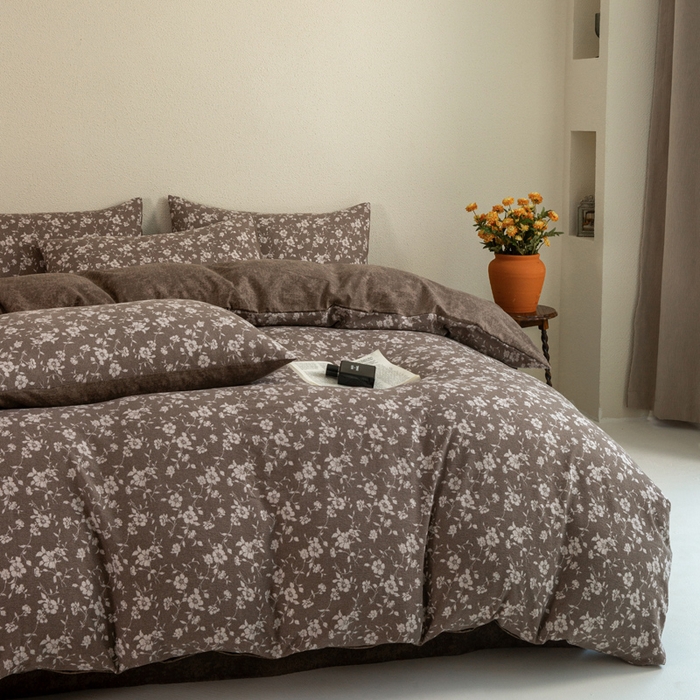 91家纺网 家纺一手货源 找家纺 大境 2025秋冬新款加厚复古风多层纱轻磨毛四件套 知否