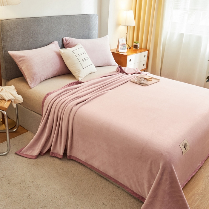 91家纺网 家纺一手货源 找家纺 宅部落 2025新款牛奶绒毛毯毯子300克云貂绒盖毯系列-纯色 浅粉