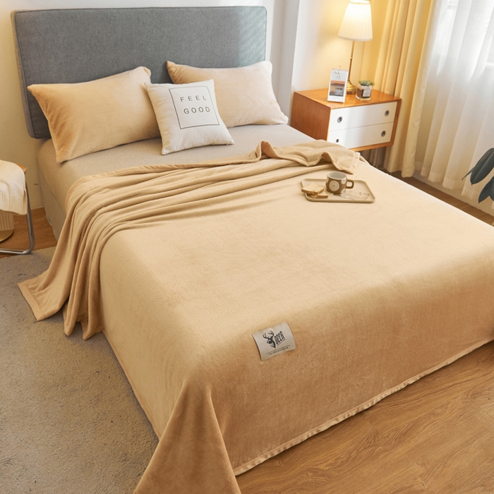 91家纺网 家纺一手货源 找家纺 宅部落 2025新款牛奶绒毛毯毯子300克云貂绒盖毯系列-纯色 驼色