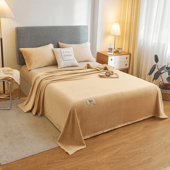 91家纺网 家纺一手货源 找家纺 宅部落 2025新款牛奶绒毛毯毯子300克云貂绒盖毯系列-纯色 驼色