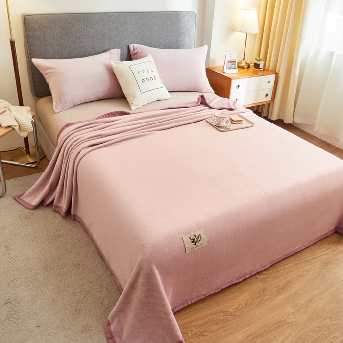 91家纺网 家纺一手货源 找家纺 宅部落 2025新款牛奶绒毛毯毯子300克云貂绒盖毯系列-纯色 浅粉