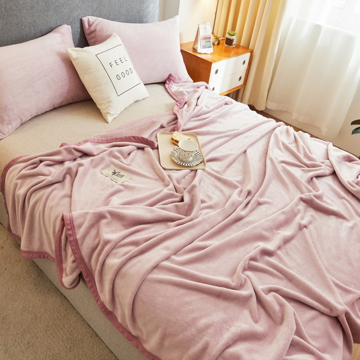 91家纺网 家纺一手货源 找家纺 宅部落 2025新款牛奶绒毛毯毯子300克云貂绒盖毯系列-纯色 浅粉