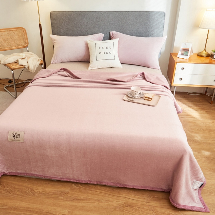 91家纺网 家纺一手货源 找家纺 宅部落 2025新款牛奶绒毛毯毯子300克云貂绒盖毯系列-纯色 浅粉