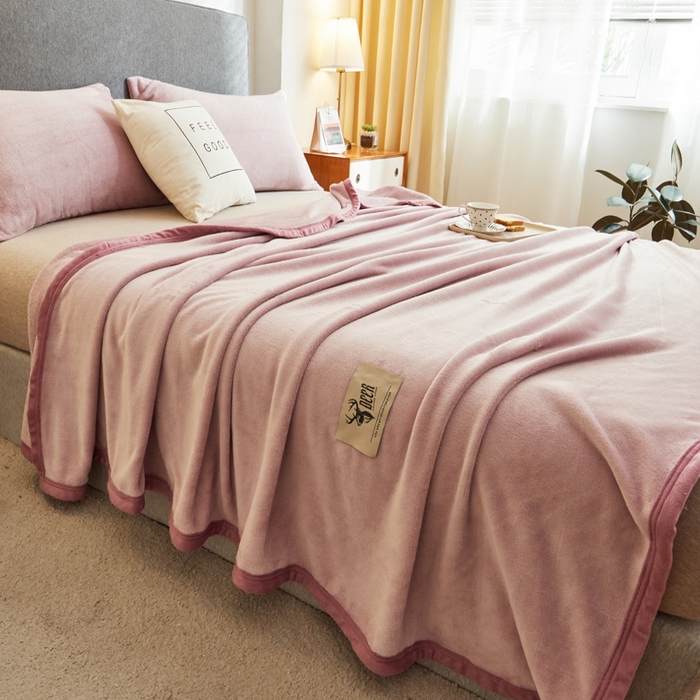 91家纺网 家纺一手货源 找家纺 宅部落 2025新款牛奶绒毛毯毯子300克云貂绒盖毯系列-纯色 浅粉