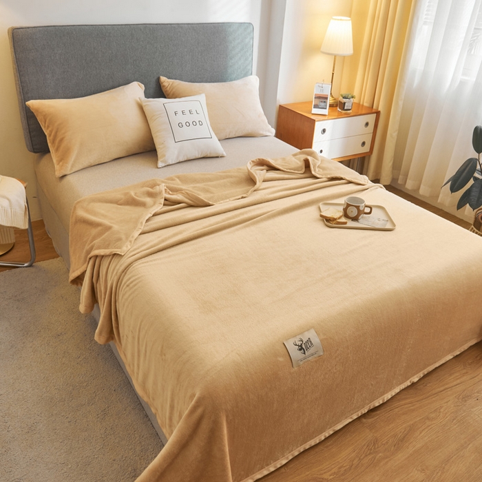 91家纺网 家纺一手货源 找家纺 宅部落 2025新款牛奶绒毛毯毯子300克云貂绒盖毯系列-纯色 驼色