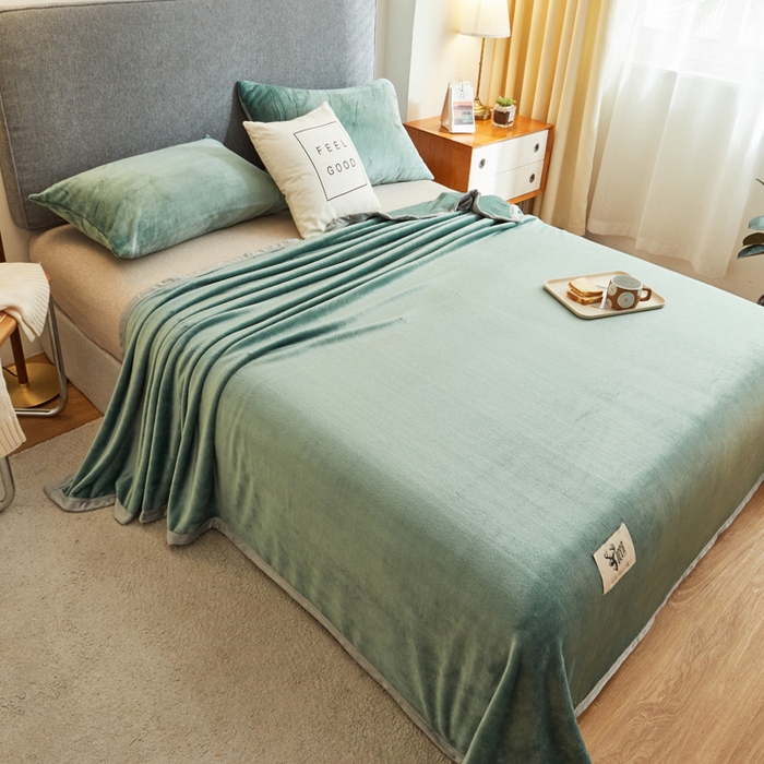 91家纺网 家纺一手货源 找家纺 宅部落 2025新款牛奶绒毛毯毯子300克云貂绒盖毯系列-纯色 墨绿