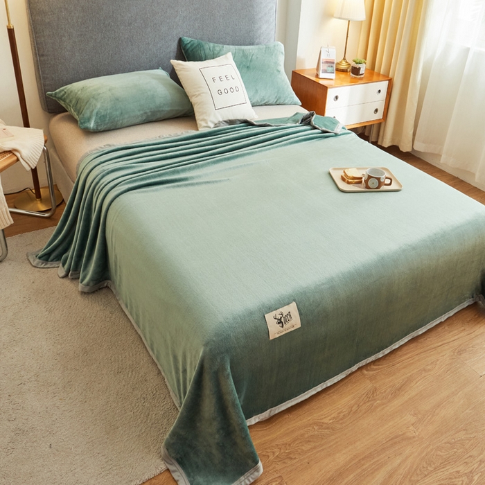 91家纺网 家纺一手货源 找家纺 宅部落 2025新款牛奶绒毛毯毯子300克云貂绒盖毯系列-纯色 墨绿