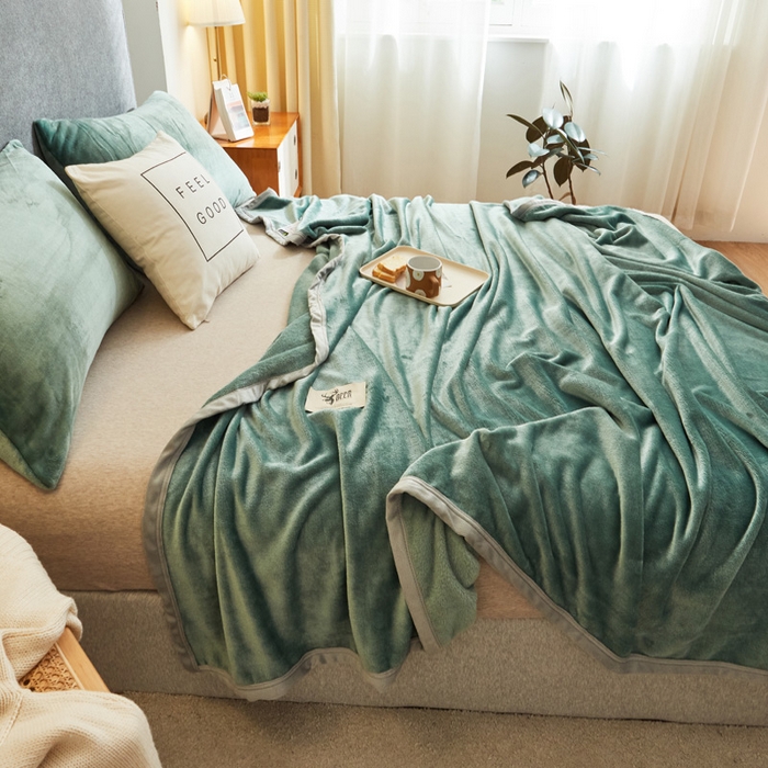 91家纺网 家纺一手货源 找家纺 宅部落 2025新款牛奶绒毛毯毯子300克云貂绒盖毯系列-纯色 墨绿