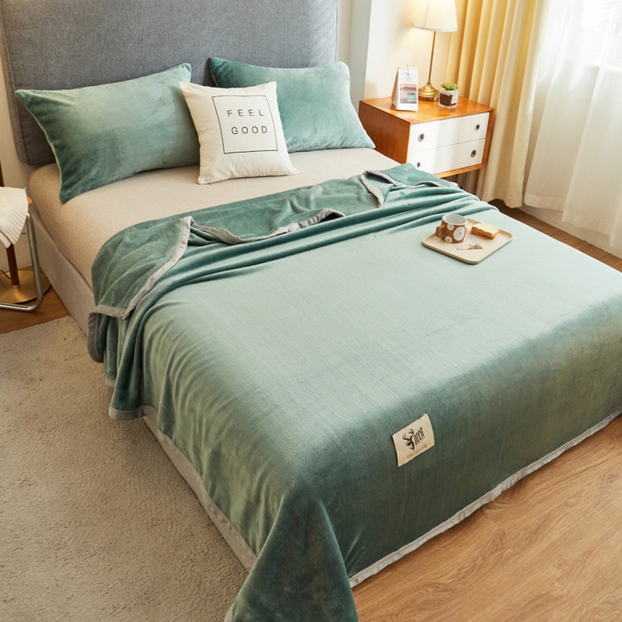 91家纺网 家纺一手货源 找家纺 宅部落 2025新款牛奶绒毛毯毯子300克云貂绒盖毯系列-纯色 墨绿