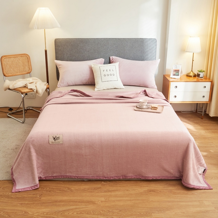 91家纺网 家纺一手货源 找家纺 宅部落 2025新款牛奶绒毛毯毯子300克云貂绒盖毯系列-纯色 浅粉