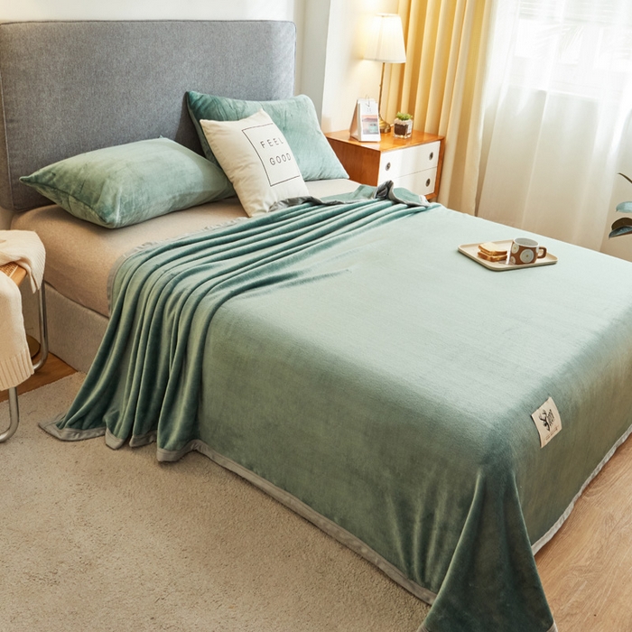 91家纺网 家纺一手货源 找家纺 宅部落 2025新款牛奶绒毛毯毯子300克云貂绒盖毯系列-纯色 墨绿