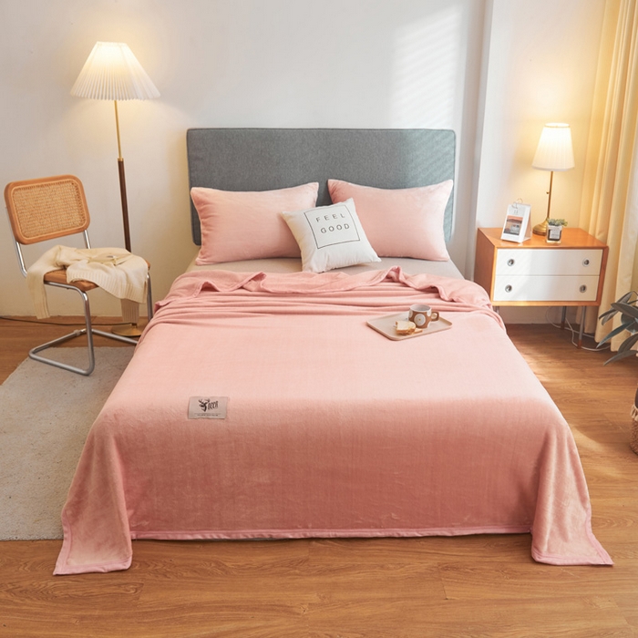 91家纺网 家纺一手货源 找家纺 宅部落 2025新款牛奶绒毛毯毯子300克云貂绒盖毯系列-纯色 深粉