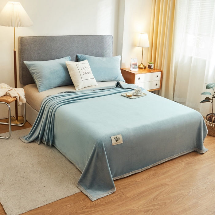 91家纺网 家纺一手货源 找家纺 宅部落 2025新款牛奶绒毛毯毯子300克云貂绒盖毯系列-纯色 深蓝