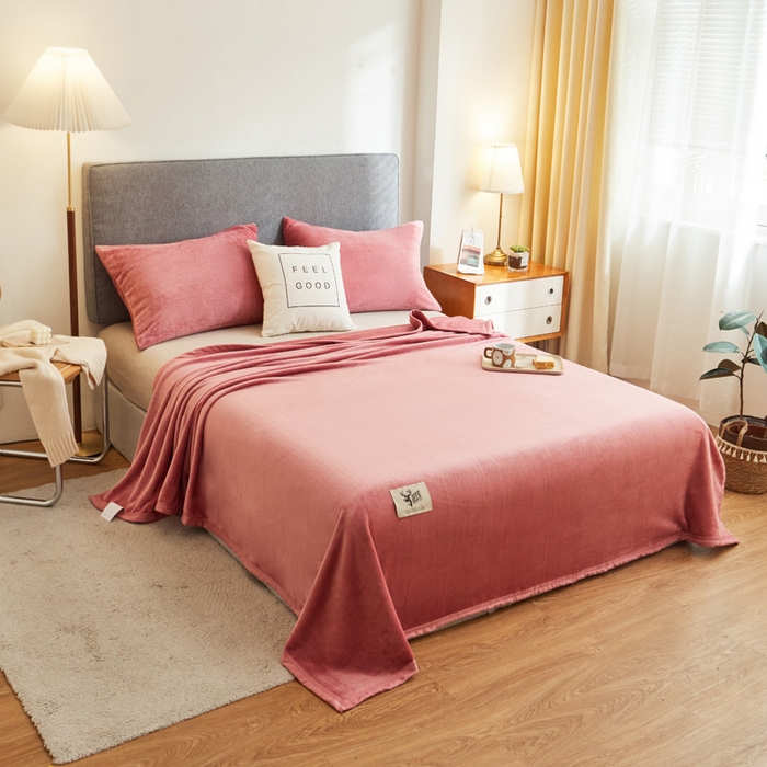 宅部落 2025新款牛奶绒毛毯毯子300克云貂绒盖毯系列-纯色 豆沙